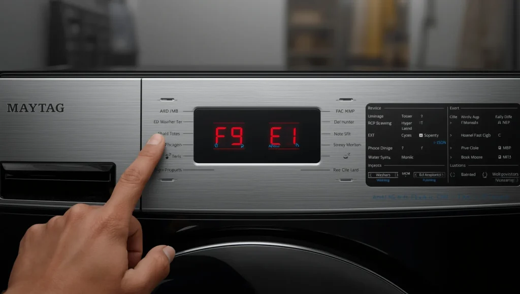 Maytag washer F9 E1 error code displayed on front-load washer in Toronto